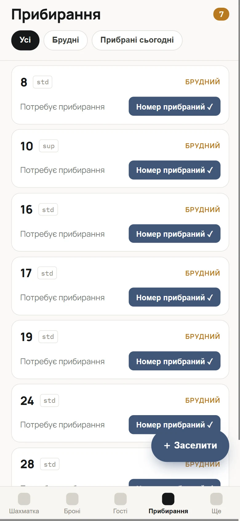 Мобільний екран: прибирання номерів